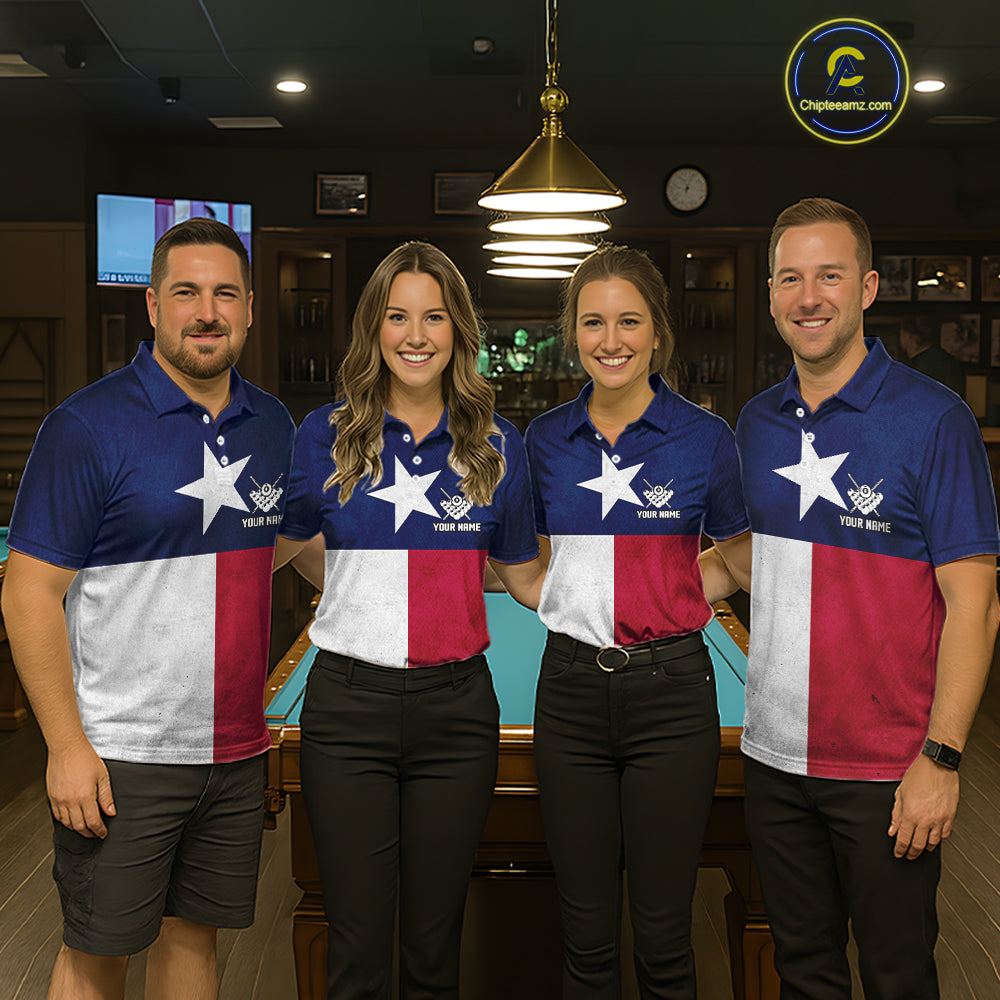 Personalized Vintage Texas Flag Billiard Shirt For Men, Patriotic Pool Team Jersey Polo & 1/4 Zip TDM6331