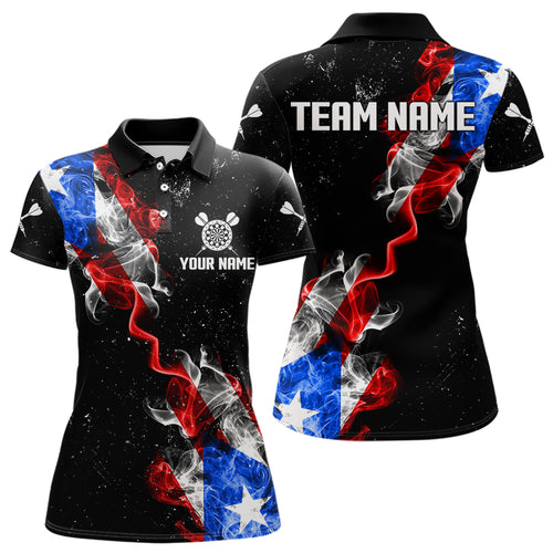 Customized Grunge Puerto Rico Flag Smoke Darts Polo & 1/4 Zip, Patriotic Darts Jerseys For Women TDM2497