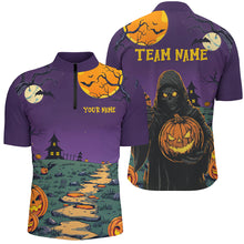 Load image into Gallery viewer, Purple Halloween Spook Night Custom Men Dart Shirts,  Grim Reaper Halloween Darts Gifts TDM2738
