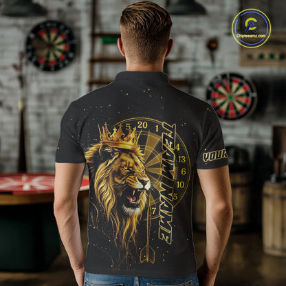 Black And Golden Funny Lion Crown Darts Shirt For Men Custom Darts League Jersey Polo & 1/4 Zip TDM5000