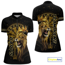 Load image into Gallery viewer, Black And Golden Funny Lion Crown Darts Shirt For Women Custom Darts League Jersey Polo &amp; 1/4 Zip TDM5000