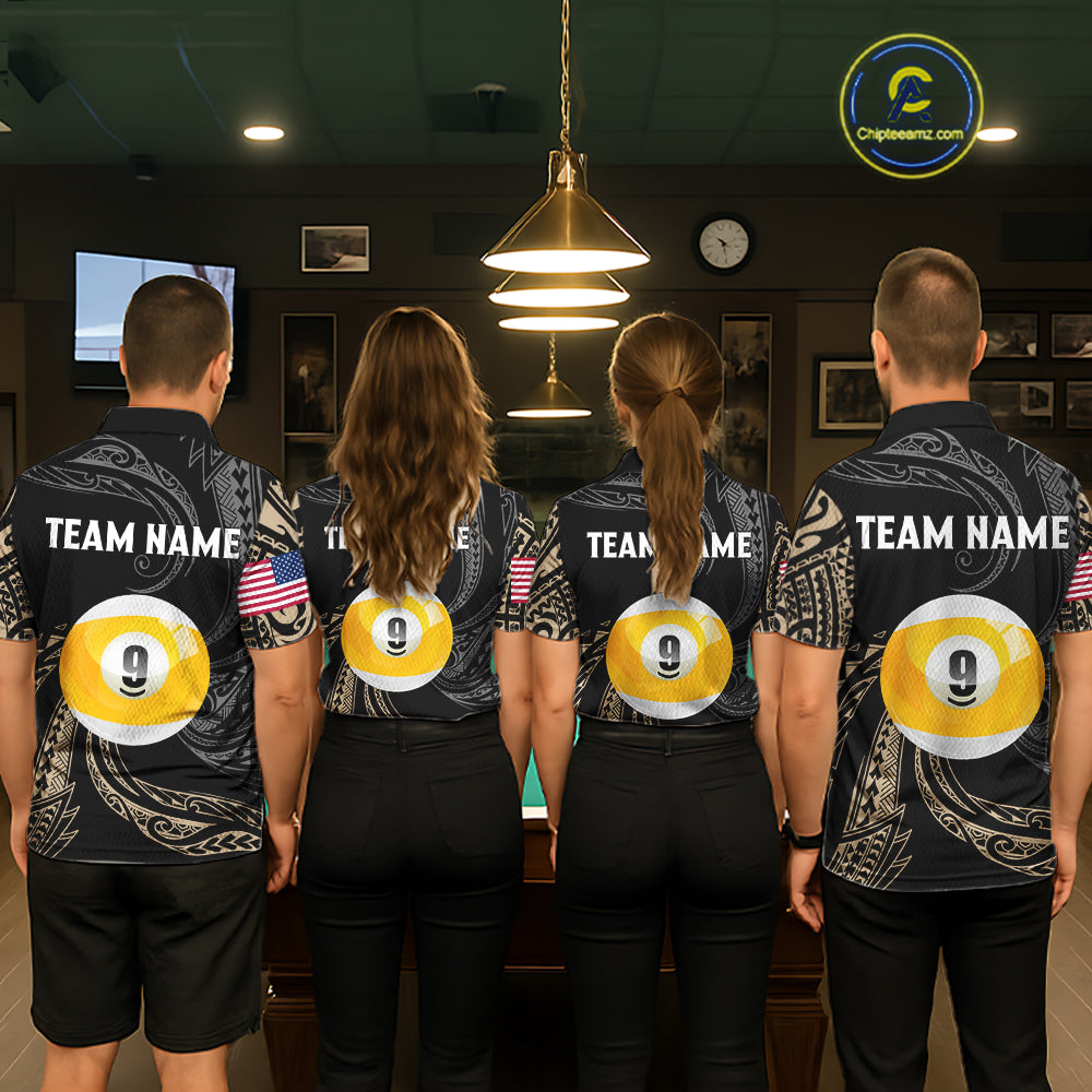Personalized 8 Ball 9 Ball Tribal Billiard Shirt For Women Custom Pool Team Jersey Polo & 1/4 Zip TDM6335