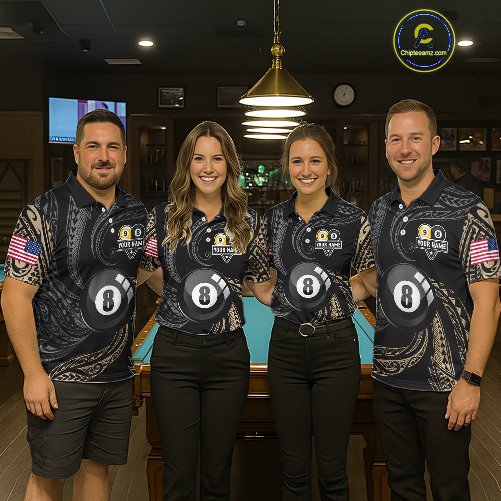 Personalized 8 Ball 9 Ball Tribal Billiard Shirt For Women Custom Pool Team Jersey Polo & 1/4 Zip TDM6335