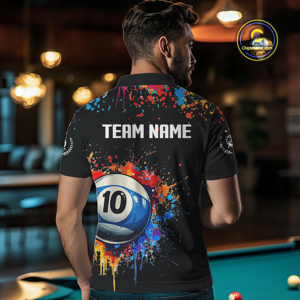 Funny 10 Ball Pool Colorful Paint Splash Custom Billiard Shirt For Men, Billiard Team Jerseys TDM4346