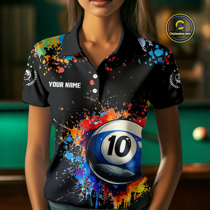 Funny 10 Ball Pool Colorful Paint Splash Custom Billiard Shirt For Women, Billiard Team Jerseys TDM4346