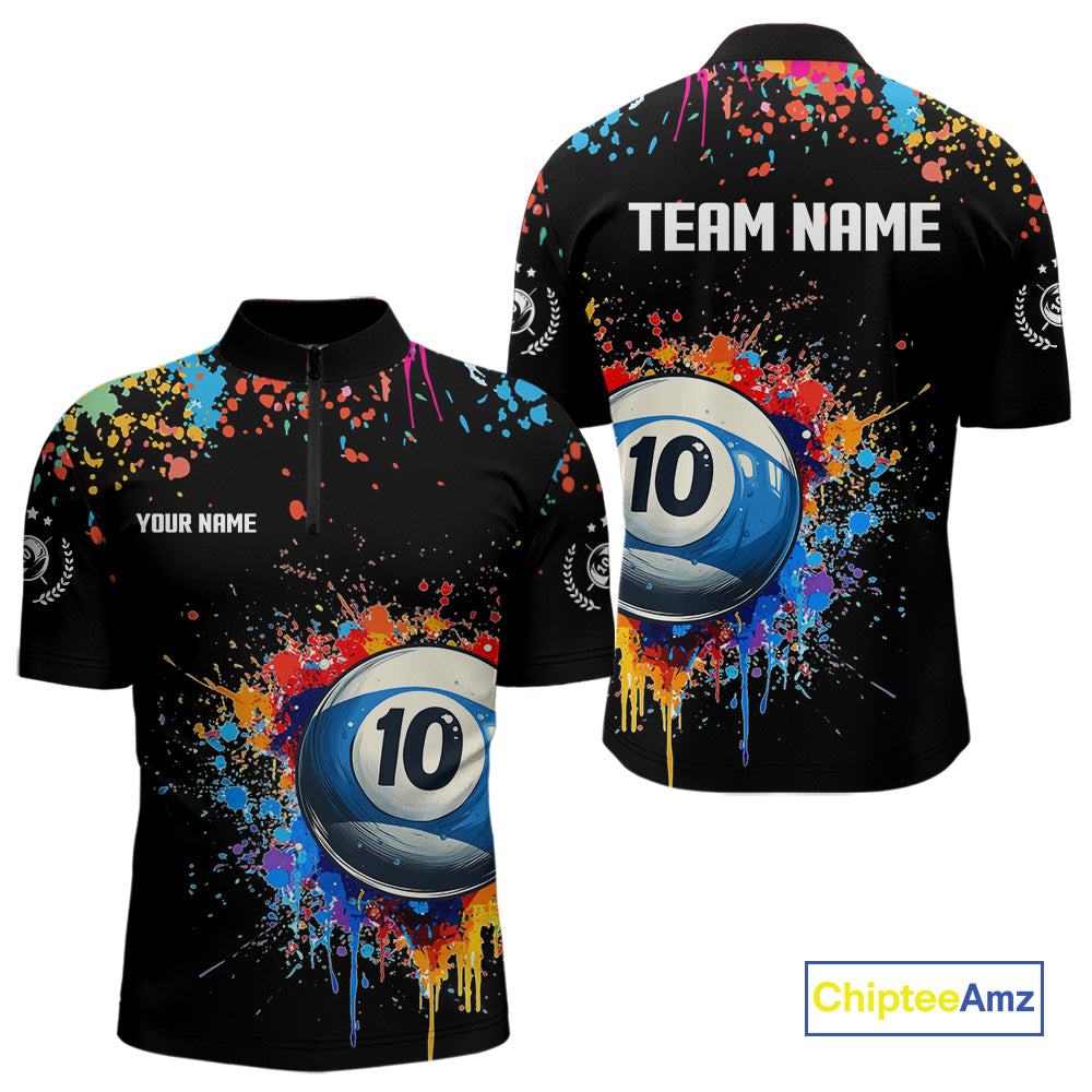 Funny 10 Ball Pool Colorful Paint Splash Custom Billiard Shirt For Men, Billiard Team Jerseys TDM4346