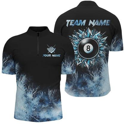 Personalized Blue Icy 8 Ball Pool Custom Billiard Shirts For Men, Billiard 8 Ball Jerseys Apparel TDM2232