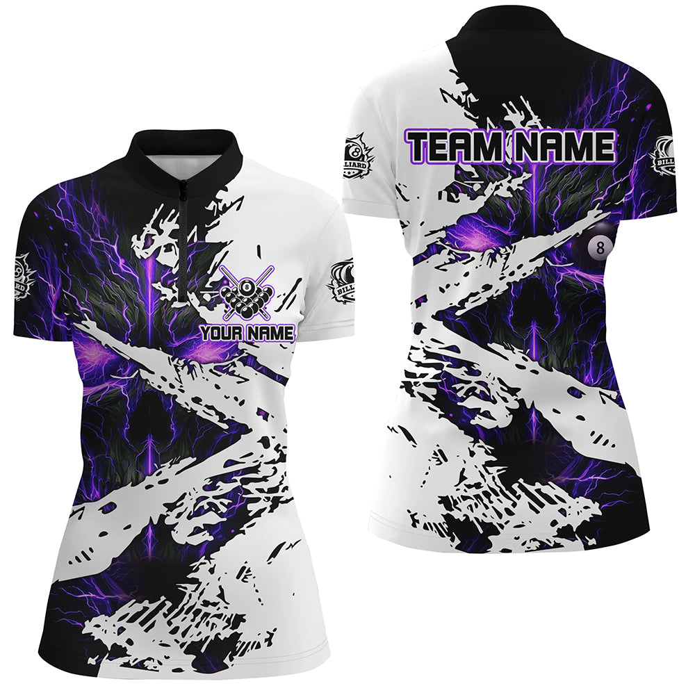 Personalized Lightning Skull Billiard Shirts For Women Custom Billiard Jerseys Grunge Style |Purple TDM2237