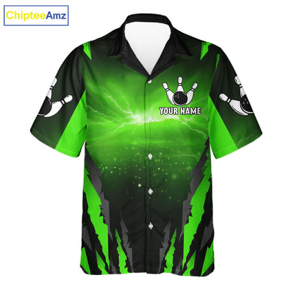 Green Thunder Lightning Cobra Snake Hawaiian Bowling Shirts For Women Custom Bowling Team TDM6084