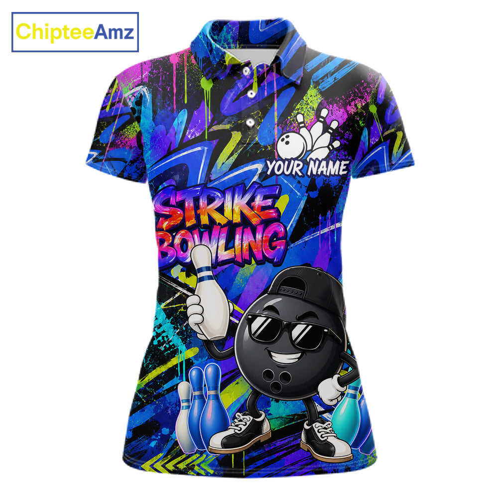Funny Colorful Graffiti Pattern Bowling Shirts For Women Custom Bowling Team Jersey Polo & 1/4 Zip TDM6528