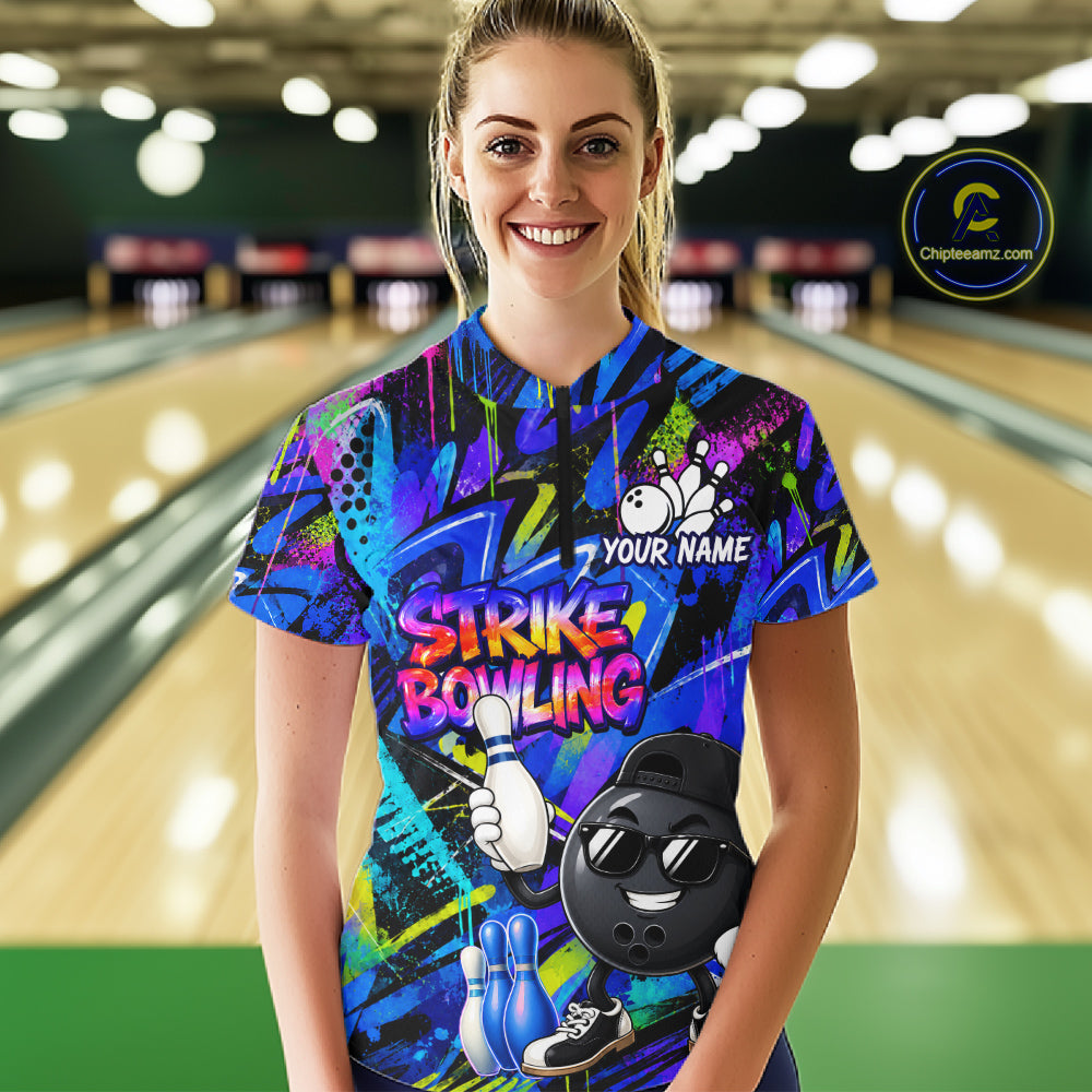 Funny Colorful Graffiti Pattern Bowling Shirts For Women Custom Bowling Team Jersey Polo & 1/4 Zip TDM6528