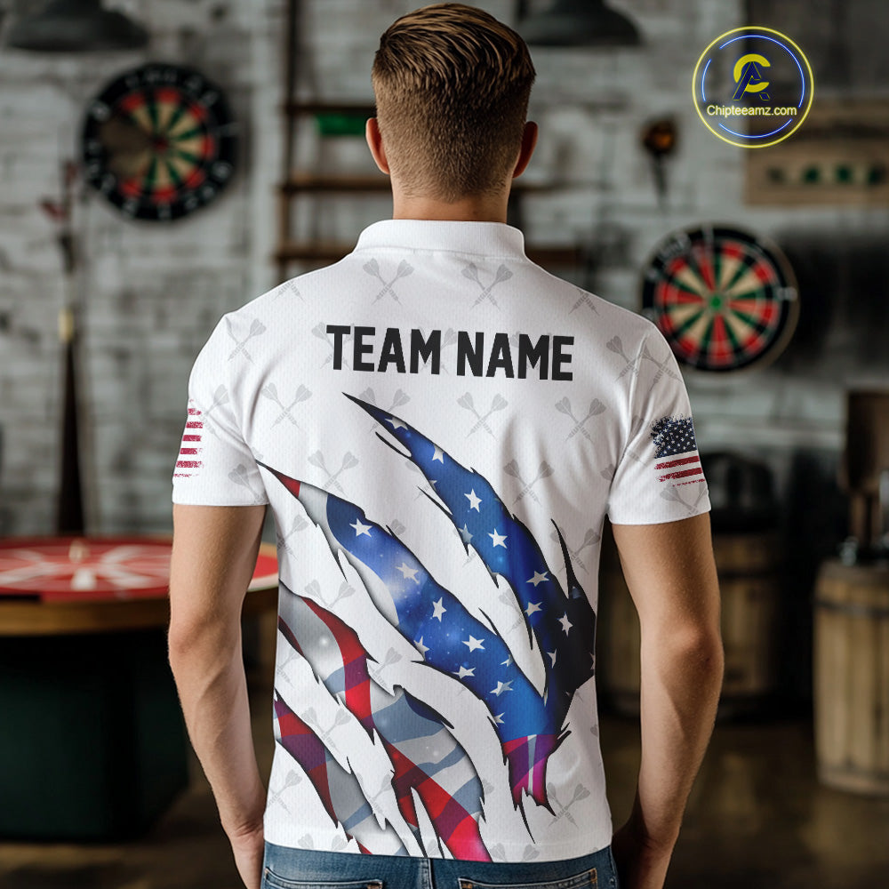Personalized Glowing American Flag Patriotic Dart Shirt For Men, Darts Team Jerseys Polo & 1/4 Zip TDM4594