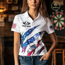 Load image into Gallery viewer, Personalized Glowing American Flag Patriotic Dart Shirt For Women, Darts Team Jerseys Polo &amp; 1/4 Zip TDM4594