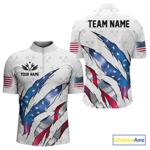 Personalized Glowing American Flag Patriotic Dart Shirt For Men, Darts Team Jerseys Polo & 1/4 Zip TDM4594