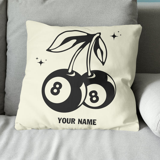 Personalized 8 Ball Cherry Billiards Pillows Custom Beige White Pillow TDM0742