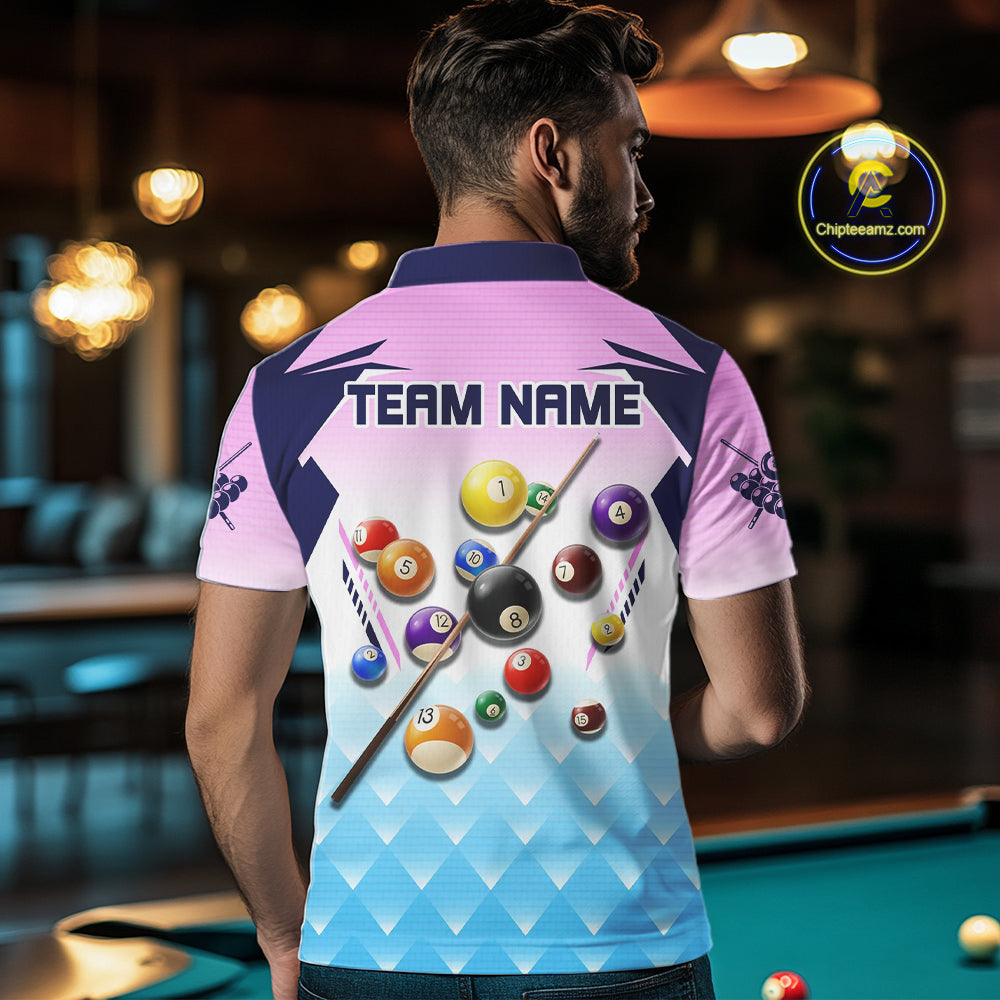 Personalized Colorful Billiard Shirt For Men Custom 8 Ball Pool Team Jersey Polo & 1/4 Zip TDM5471