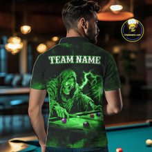 Load image into Gallery viewer, Personalized Smoke Skull Green Billiard Shirts For Men, Grim Reaper Pool Jersey Team Polo, 1/4 Zip TDM5935