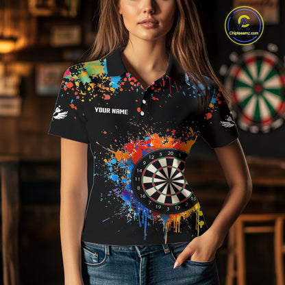 Funny Dartboard Colorful Paint Splash Custom Dart Shirts For Women, Darts Team Jerseys |Black TDM4016