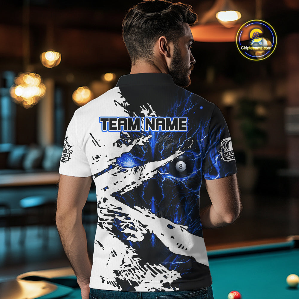 Personalized Lightning Skull Billiard Shirts For Men Custom Billiard Jerseys Grunge Style |Blue TDM5220