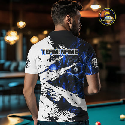 Personalized Lightning Skull Billiard Shirts For Men Custom Billiard Jerseys Grunge Style |Blue TDM5220