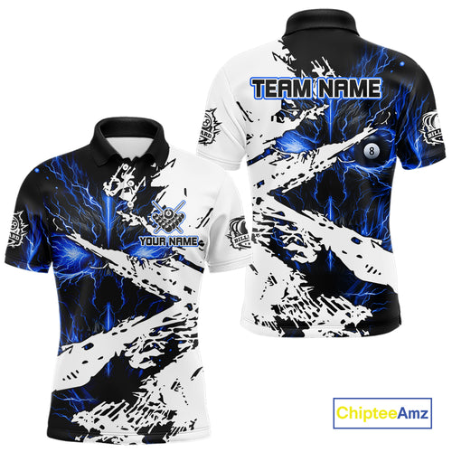 Personalized Lightning Skull Billiard Shirts For Men Custom Billiard Jerseys Grunge Style |Blue TDM5220