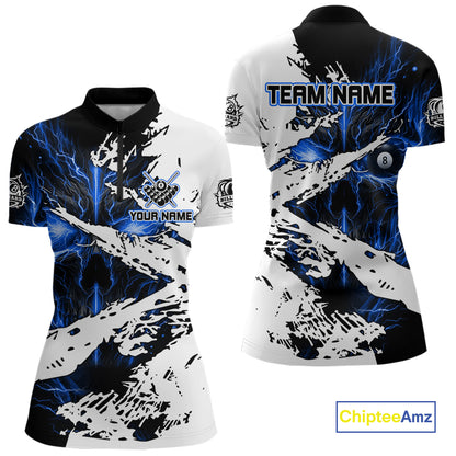 Personalized Lightning Skull Billiard Shirts For Women Custom Billiard Jerseys Grunge Style |Blue TDM5220