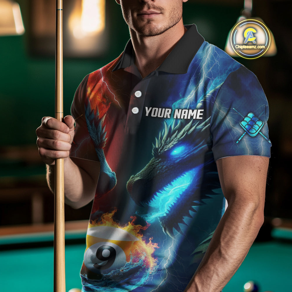 Blue And Orange Custom Dragon 9 Ball Pool Billiard Shirt For Men, Billiard Jersey Polo & 1/4 Zip TDM5232