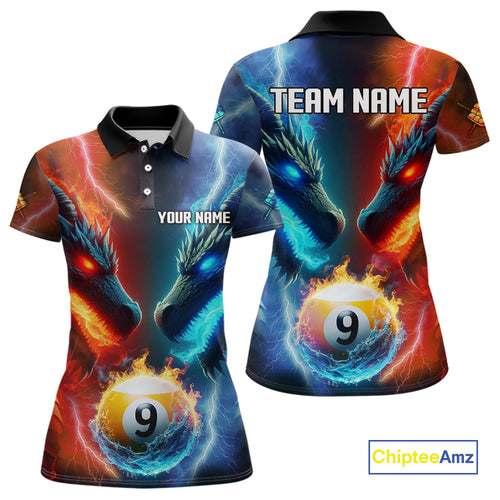 Blue And Orange Custom Dragon 9 Ball Pool Billiard Shirt For Women, Billiard Jersey Polo & 1/4 Zip TDM5232