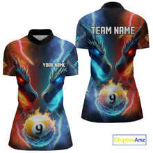 Load image into Gallery viewer, Blue And Orange Custom Dragon 9 Ball Pool Billiard Shirt For Women, Billiard Jersey Polo &amp; 1/4 Zip TDM5232