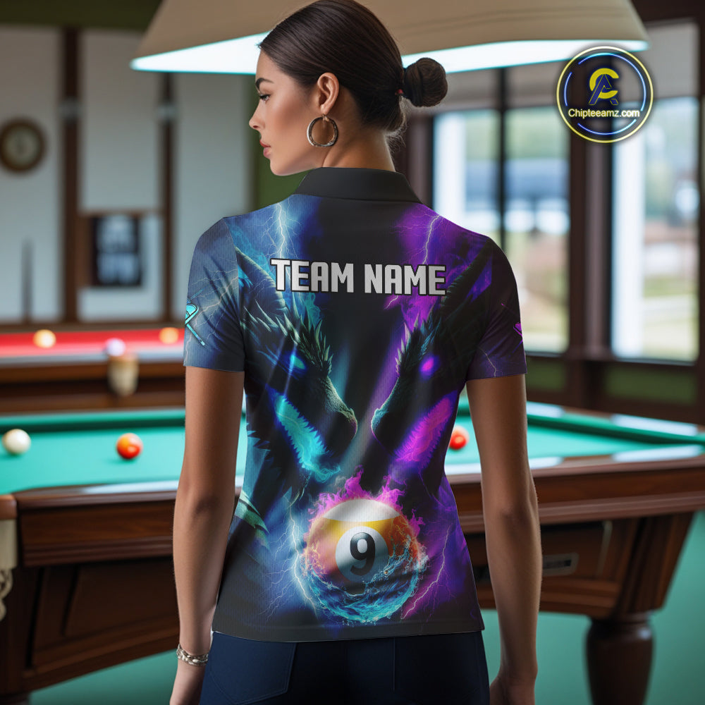 Purple And Blue Custom Dragon 9 Ball Pool Billiard Shirt For Women, Billiard Jersey Polo & 1/4 Zip TDM5233