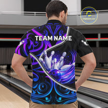 Load image into Gallery viewer, Custom Neon Purple Blue Tribal Bowling Shirts For Men, Bowling Team Jersey Polo &amp; Quarter Zip TDM6106