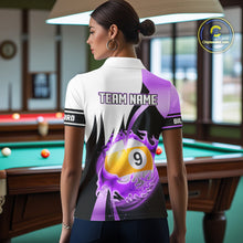 Load image into Gallery viewer, Custom Flame 8 Ball &amp; 9 Ball Billiard Shirt For Women, Pool Team Jersey Polo &amp; Quarter Zip |Purple TDM6541