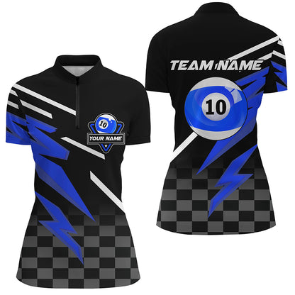 Personalized 10 Ball Pool Tournament Billiards Shirts For Women, 10 Ball Billiard Blue Team Jerseys TDM1838