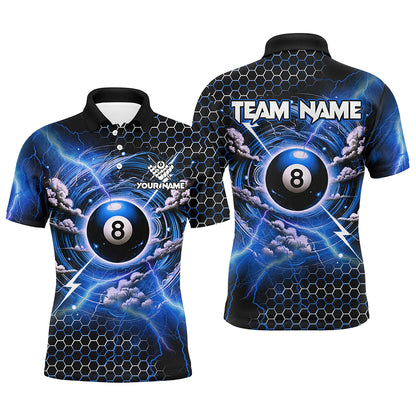 Funny Storm Thunder 8 Ball Pool Custom Billiard Shirts For Men, 8 Ball Shirt Billiard Jersey |Blue TDM2525