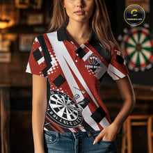 Load image into Gallery viewer, Custom Red Geometric Darts Polo &amp; Quarter Zip For Women, Personalized Darts Team Jersey Outfit TDM5026