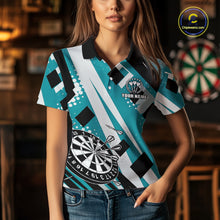 Load image into Gallery viewer, Custom Turquoise Geometric Darts Polo &amp; Quarter Zip For Women, Darts Team Jersey Outfit TDM5027