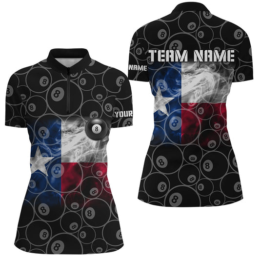 Personalized Texas Flag Smoke Billiard Women Quarter-Zip 8 Ball Pool Texas Billiard Shirts TDM0938