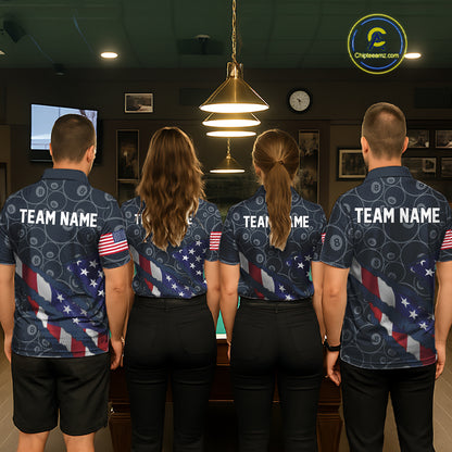 Navy Blue US Flag 8 Ball Billiard Shirt For Men Custom Patriotic Pool Team Jersey Polo & 1/4 Zip TDM5955
