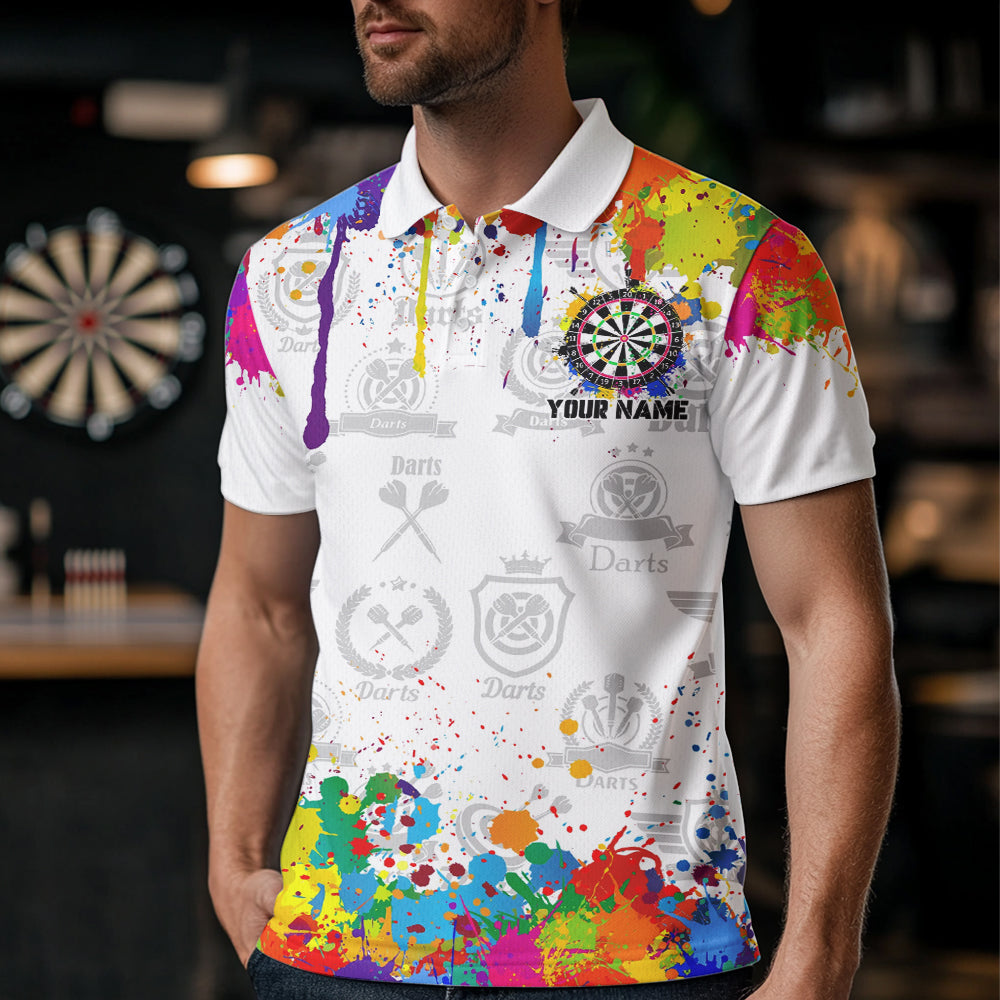 Funny Dartboard Colorful Paint Splash Custom Dart Shirts For Men, Best Team Dart Jerseys |White TDM3755