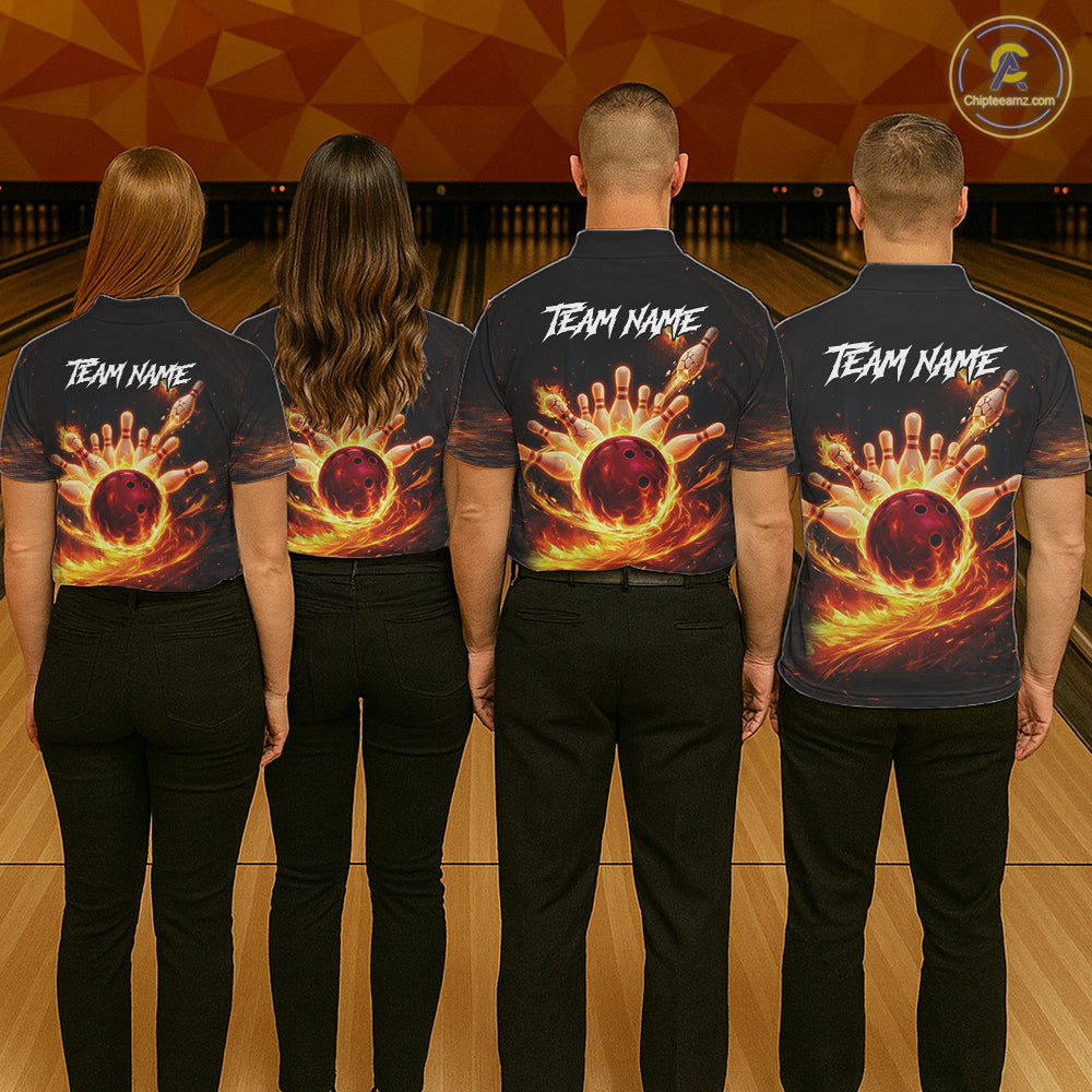 Personalized Fire Flame Lion Bowling Jersey For Women Custom Bowling Team Shirt Polo & 1/4 Zip TDM6115