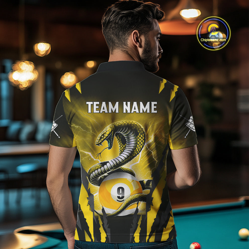 Personalized 9 Ball Thunder Lightning Cobra Snake Men Billiard Shirts, 9 Ball Pool Team Jerseys TDM4022