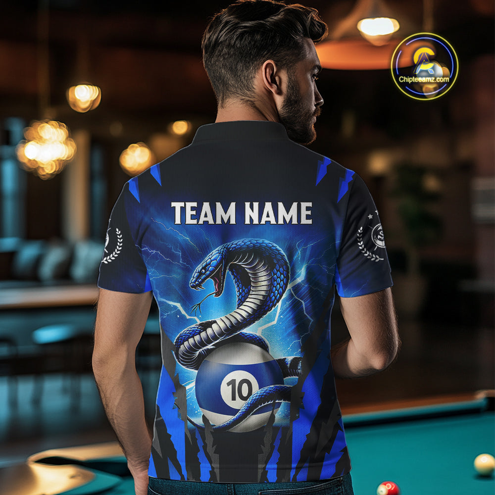 Personalized 10 Ball Thunder Lightning Cobra Snake Men Billiard Shirts, 10 Ball Pool Team Jersey TDM4023