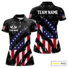 Load image into Gallery viewer, Personalized American Flag Patriotic Dart Shirts For Women – Darts Team Jerseys Polo &amp; 1/4 Zip|Black TDM4025