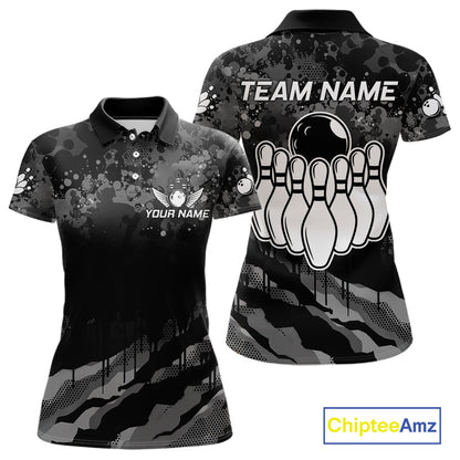 Personalized Grunge Camo Bowling Jersey For Women, Bowling League Team Shirts Polo & 1/4 Zip TDM6542