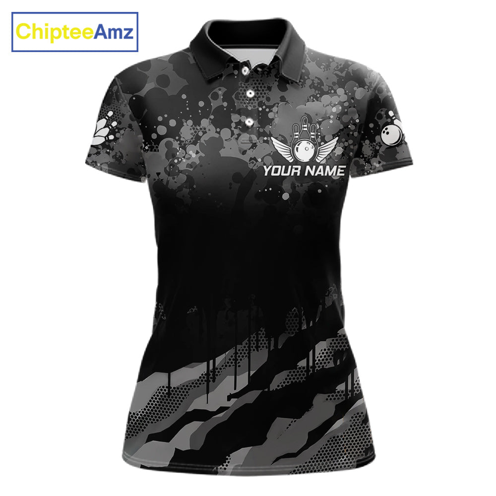 Personalized Grunge Camo Bowling Jersey For Women, Bowling League Team Shirts Polo & 1/4 Zip TDM6542