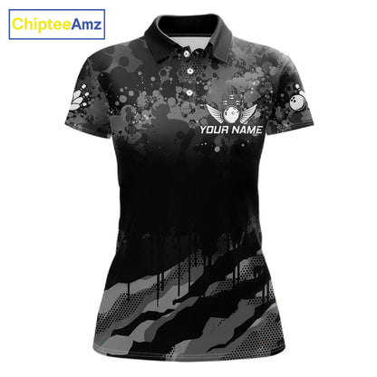 Personalized Grunge Camo Bowling Jersey For Women, Bowling League Team Shirts Polo & 1/4 Zip TDM6542