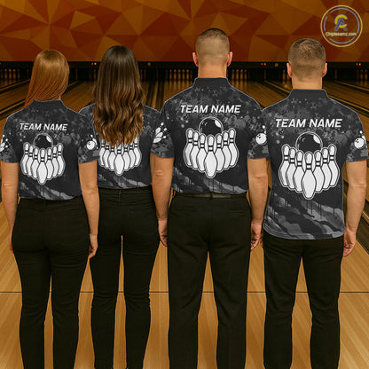 Personalized Grunge Camo Bowling Jersey For Men, Bowling League Team Shirts Polo & 1/4 Zip TDM6542