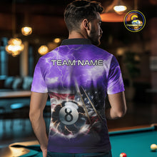 Load image into Gallery viewer, Purple American Flag Thunder Lightning 8 Ball Billiard Shirt For Men Custom Pool Team Jersey TDM4611