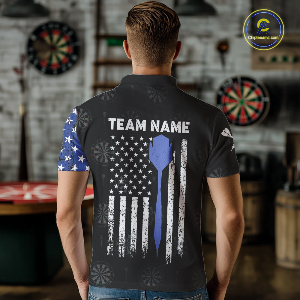 Personalized Grunge American Flag Dart Polo & Quarter Zip For Men Custom Patriotic Darts Jerseys TDM4618