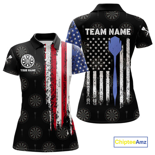 Personalized Grunge American Flag Dart Polo & Quarter Zip For Women Custom Patriotic Darts Jerseys TDM4618
